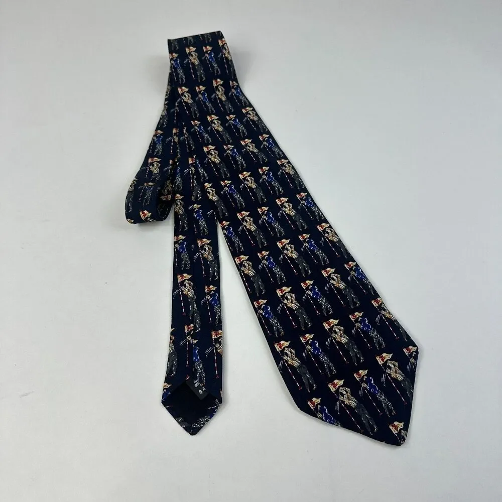 Gianfranco Mens 100%  Silk Tie Golf Print 58 x 3.75 Dark Navy Italy Sports